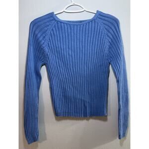 VTG Knit Top girls L Ribbed Blue 90s 100% Cotton Y2K minimalist preppy